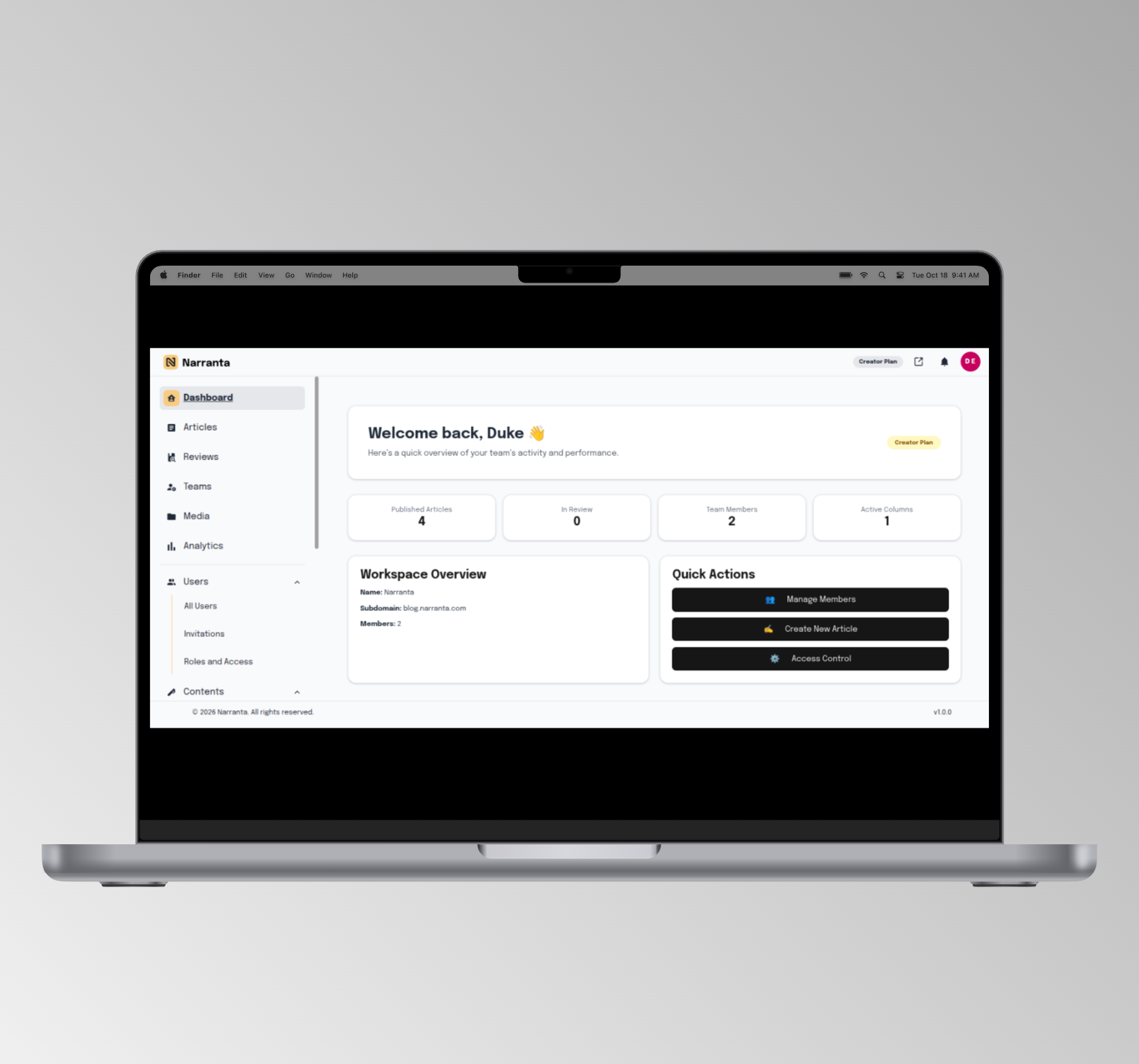 Narranta Dashboard